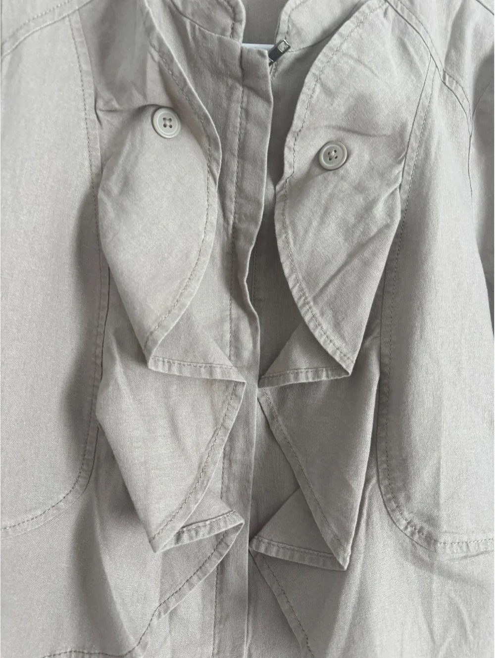 LOFT Women's Linen Cotton Ruffle Front Jacket Medium Taupe